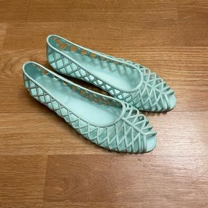 EUC American Apparel Jelly Lattice Flats Sandals Mint Blue